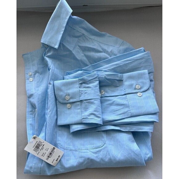 Club Room Men Classic Regular-Fit Glen Plaid Button Down Turquoise Sz 15.5 32-33 - Picture 5 of 5